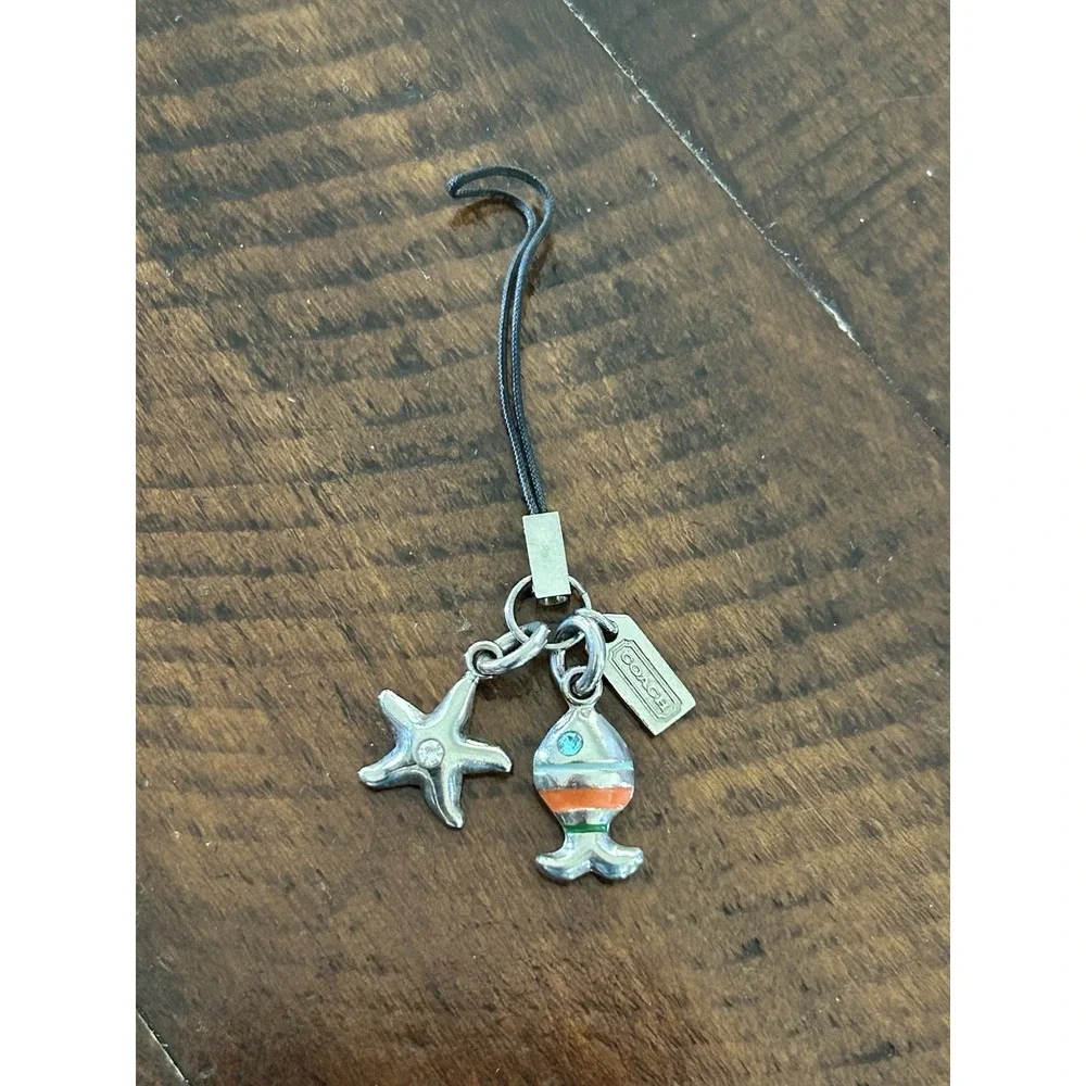 Vintage Coach Fish Starfish Cell Phone Charm Enamel Rhinestone Fob Keychain 2005